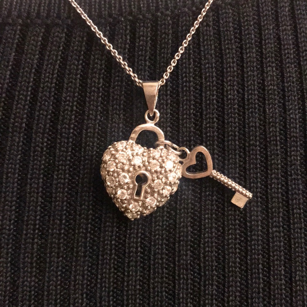 Silver Heart & Key Necklace